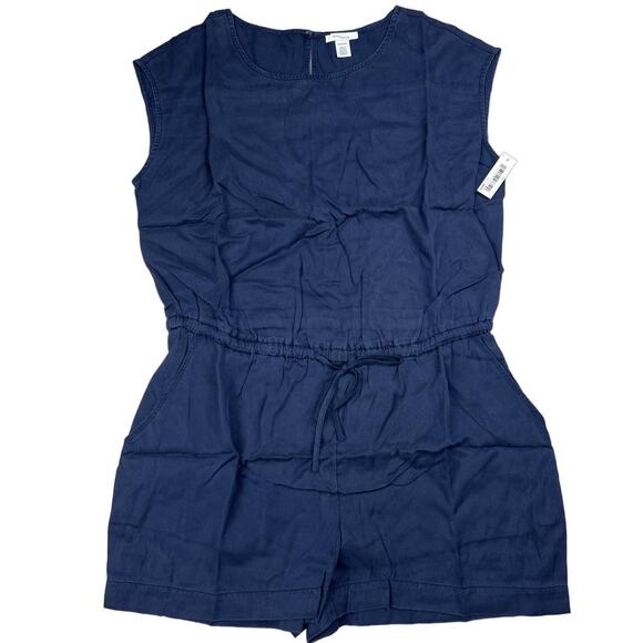 Daily Ritual Women's Large Blue Sleeveless Tencel Shorts Romper Drawstring Top - Picture 1 of 9